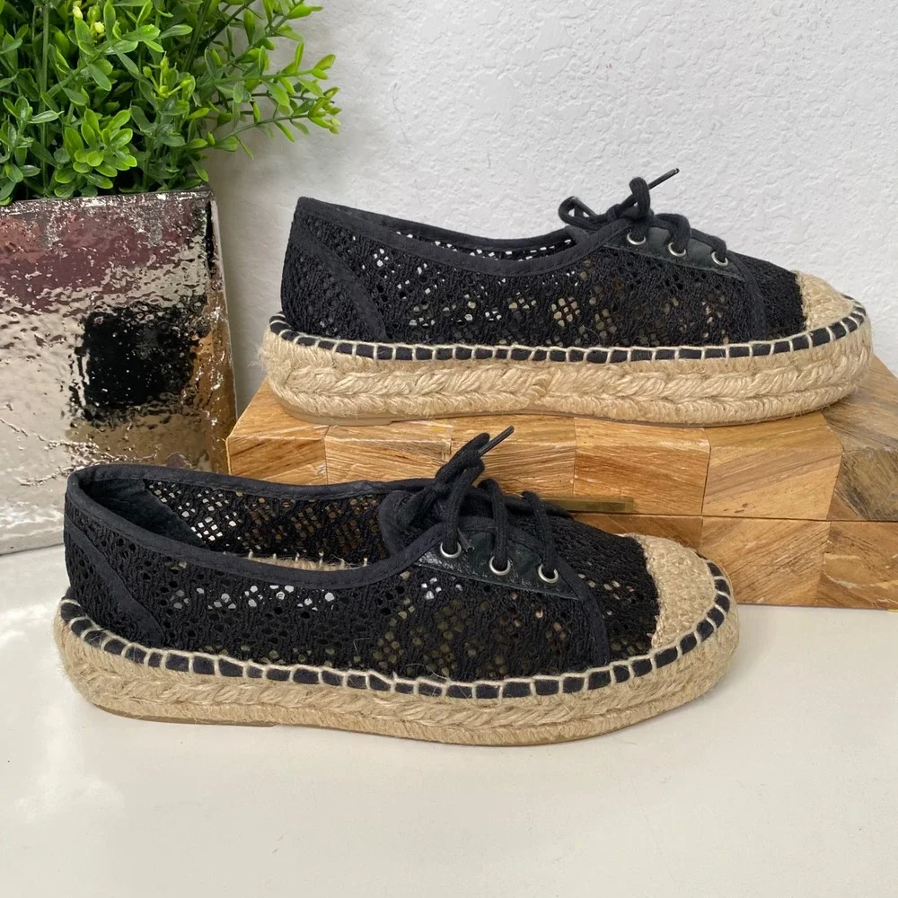 Diane von Furstenberg‎ Espadrille Sneakers Black Lace Up Size 37 EU/6.5 US